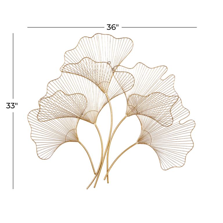 COSMOPOLITAN GOLD METAL FLORAL GINGKO LEAF WALL DECOR