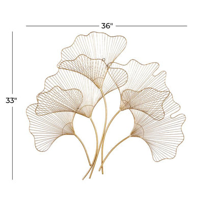 COSMOPOLITAN GOLD METAL FLORAL GINGKO LEAF WALL DECOR