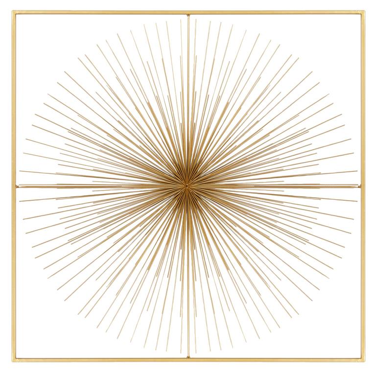 COSMOPOLITAN GOLD METAL STARBURST HANDMADE LARGE 3D WALL DECOR WITH GOLD FRAME