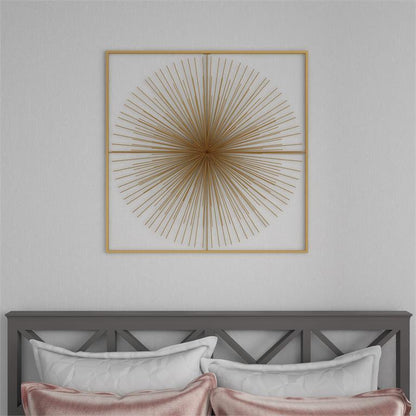 COSMOPOLITAN GOLD METAL STARBURST HANDMADE LARGE 3D WALL DECOR WITH GOLD FRAME