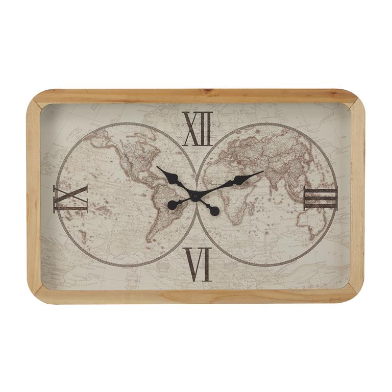 BROWN GLASS WORLD MAP WALL CLOCK,