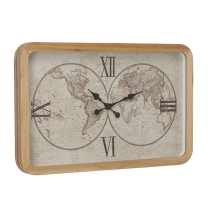 BROWN GLASS WORLD MAP WALL CLOCK,