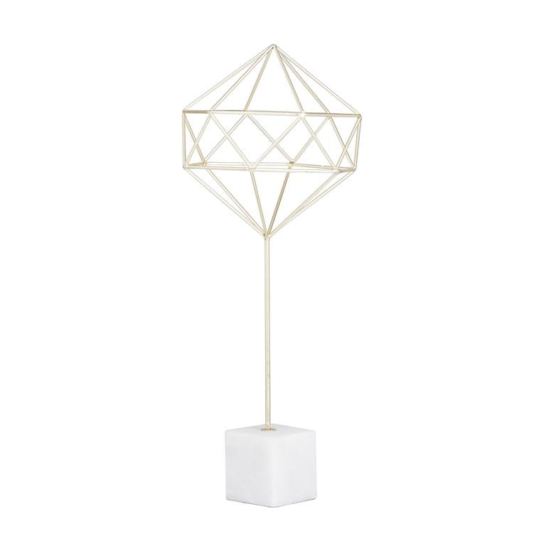 COSMOLIVING BY COSMOPOLITAN GOLD MARBLE GEOMETRIC SCULPTURE WITH MARBLE BASE,