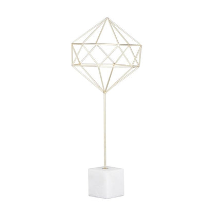 COSMOLIVING BY COSMOPOLITAN GOLD MARBLE GEOMETRIC SCULPTURE WITH MARBLE BASE,