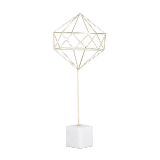 COSMOLIVING BY COSMOPOLITAN GOLD MARBLE GEOMETRIC SCULPTURE WITH MARBLE BASE,