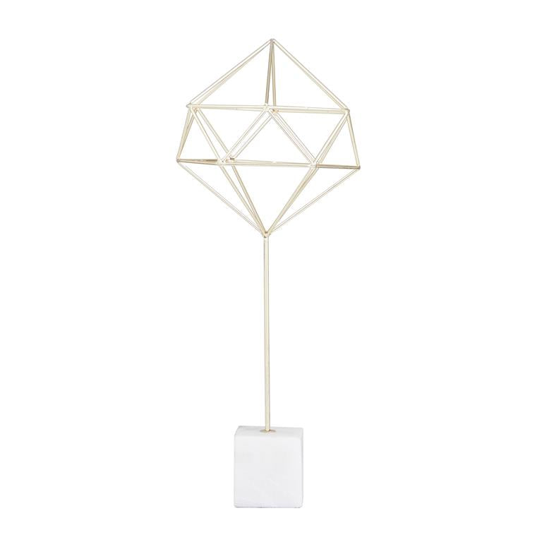 COSMOLIVING BY COSMOPOLITAN GOLD MARBLE GEOMETRIC SCULPTURE WITH MARBLE BASE,