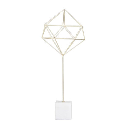 COSMOLIVING BY COSMOPOLITAN GOLD MARBLE GEOMETRIC SCULPTURE WITH MARBLE BASE,