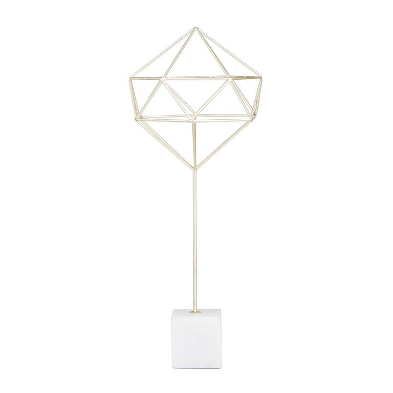 COSMOLIVING BY COSMOPOLITAN GOLD MARBLE GEOMETRIC SCULPTURE WITH MARBLE BASE,