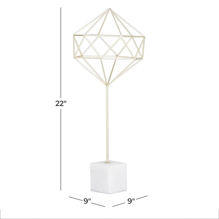 COSMOLIVING BY COSMOPOLITAN GOLD MARBLE GEOMETRIC SCULPTURE WITH MARBLE BASE,