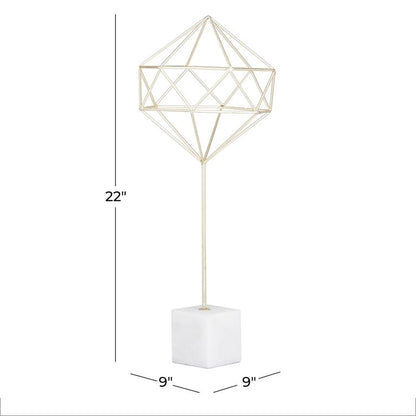 COSMOLIVING BY COSMOPOLITAN GOLD MARBLE GEOMETRIC SCULPTURE WITH MARBLE BASE,