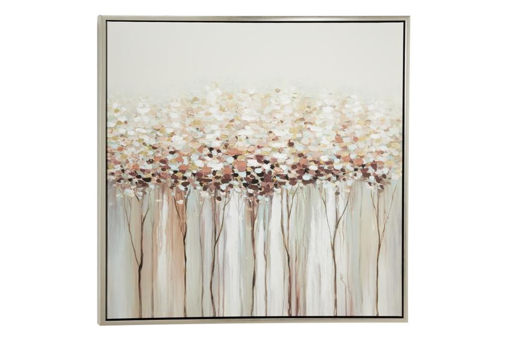 WHITE CANVAS TREE FRAMED WALL ART WITH SILVER FRAME,