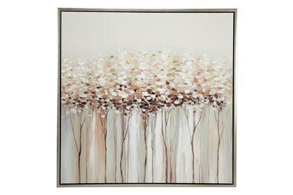 WHITE CANVAS TREE FRAMED WALL ART WITH SILVER FRAME,