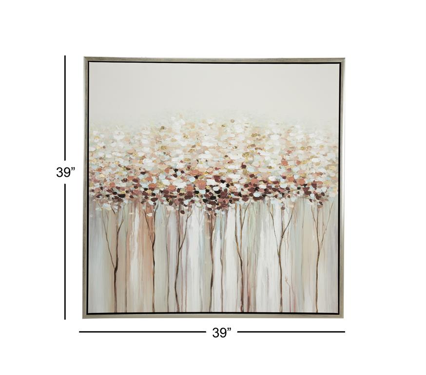 WHITE CANVAS TREE FRAMED WALL ART WITH SILVER FRAME,