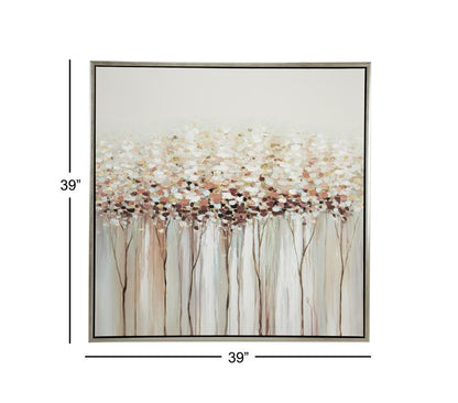 WHITE CANVAS TREE FRAMED WALL ART WITH SILVER FRAME,