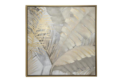 COSMOPOLITAN BROWN CANVAS LEAF PALM FRAMED WALL ART WITH GOLD FRAME