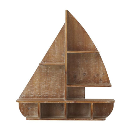 BROWN WOOD SAIL BOAT 8 CUBBIES WALL SHEL