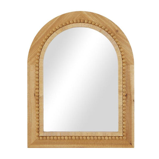 BROWN WOOD WINDOW PANE INSPIRED WALL MIRROR WITH ARCHED