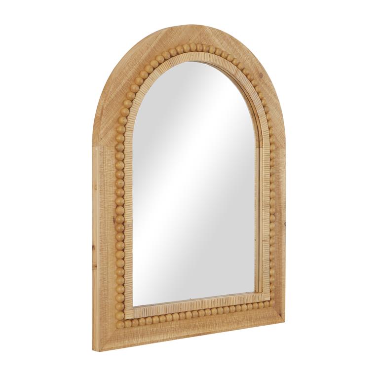 BROWN WOOD WINDOW PANE INSPIRED WALL MIRROR WITH ARCHED