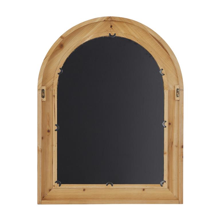 BROWN WOOD WINDOW PANE INSPIRED WALL MIRROR WITH ARCHED