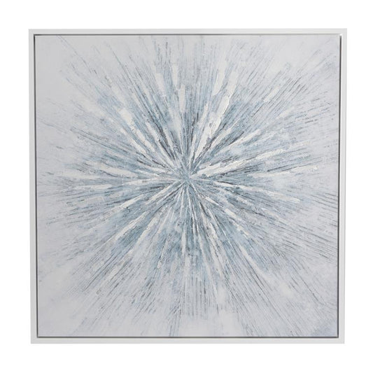 COSMOLIVING BY COSMOPOLITAN WHITE CANVAS STARBURST RADIAL FRAMED WALL ART WITH SILVER FRAME,