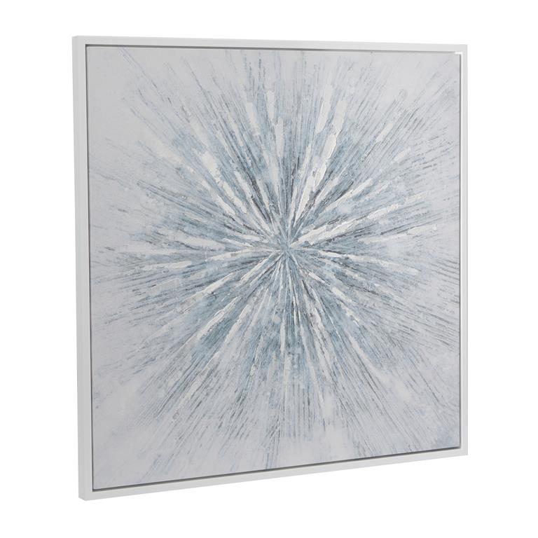 COSMOLIVING BY COSMOPOLITAN WHITE CANVAS STARBURST RADIAL FRAMED WALL ART WITH SILVER FRAME,