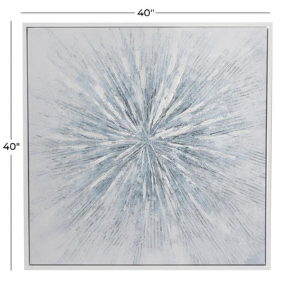 COSMOLIVING BY COSMOPOLITAN WHITE CANVAS STARBURST RADIAL FRAMED WALL ART WITH SILVER FRAME,