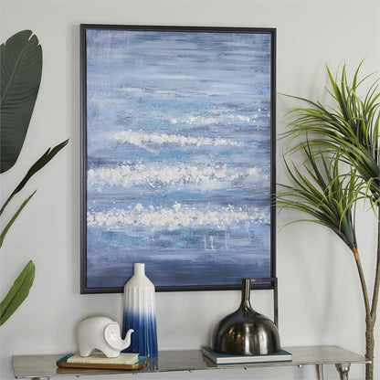 COSMOLIVING BY COSMOPOLITAN BLUE CANVAS LANDSCAPE FRAMED WALL ART WITH BLACK FRAME,