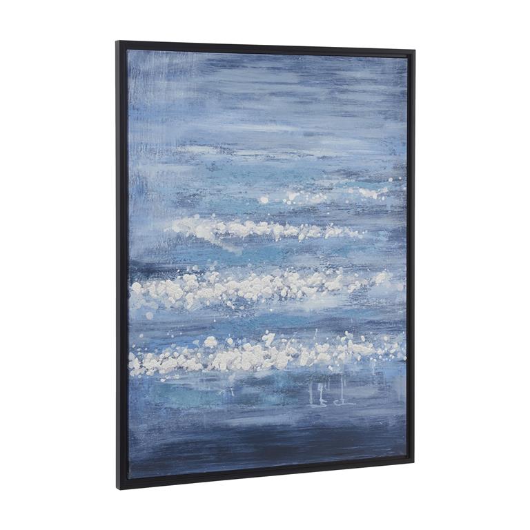 COSMOLIVING BY COSMOPOLITAN BLUE CANVAS LANDSCAPE FRAMED WALL ART WITH BLACK FRAME,