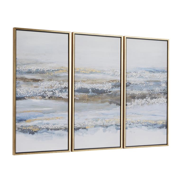 BLUE CANVAS LANDSCAPE FRAMED WALL ART WITH GOLD FRAME