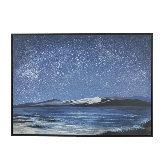 BLUE CANVAS LANDSCAPE NIGHT SKY FRAMED WALL ART WITH BLACK FRAME