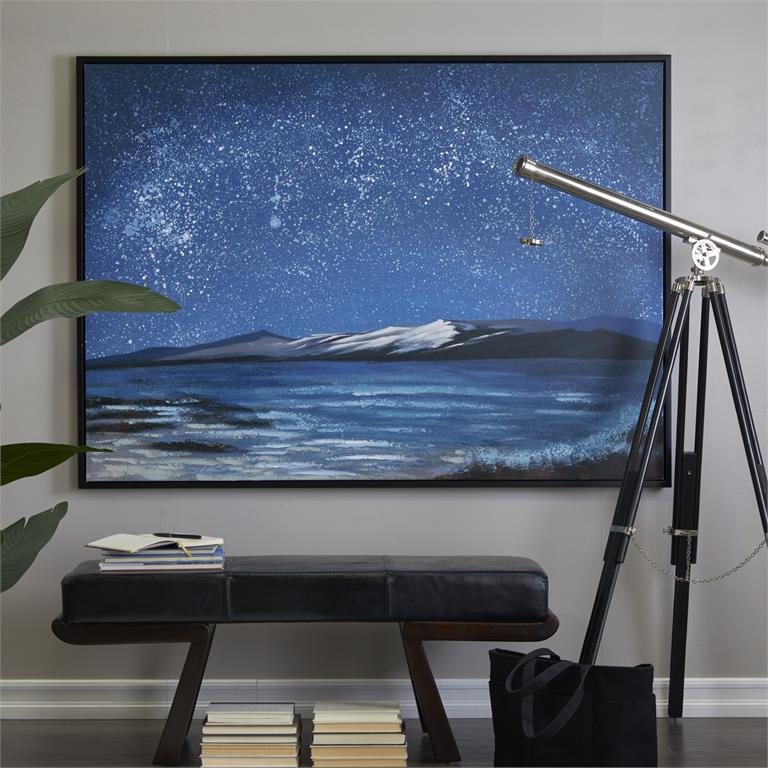 BLUE CANVAS LANDSCAPE NIGHT SKY FRAMED WALL ART WITH BLACK FRAME