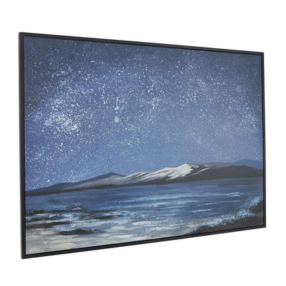 BLUE CANVAS LANDSCAPE NIGHT SKY FRAMED WALL ART WITH BLACK FRAME