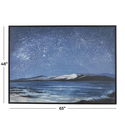 BLUE CANVAS LANDSCAPE NIGHT SKY FRAMED WALL ART WITH BLACK FRAME