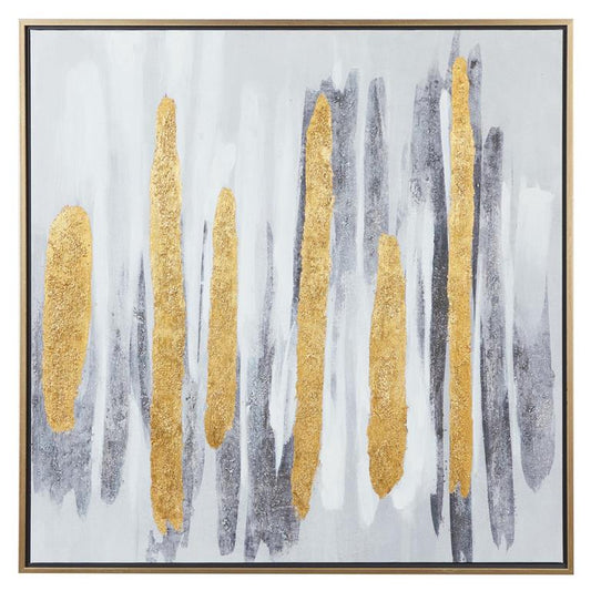 COSMOLIVING BY COSMOPOLITAN GRAY CANVAS ABSTRACT FRAMED WALL ART WITH GOLD FRAME