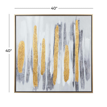 COSMOLIVING BY COSMOPOLITAN GRAY CANVAS ABSTRACT FRAMED WALL ART WITH GOLD FRAME