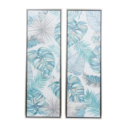 BLUE CANVAS LEAF TROPICAL FRAMED WALL ART WITH SILVER FRAME,