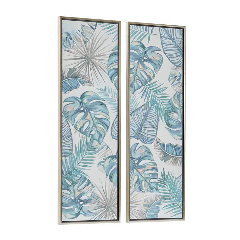 BLUE CANVAS LEAF TROPICAL FRAMED WALL ART WITH SILVER FRAME,