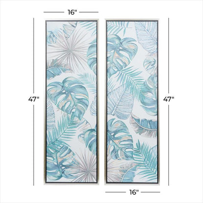 BLUE CANVAS LEAF TROPICAL FRAMED WALL ART WITH SILVER FRAME,