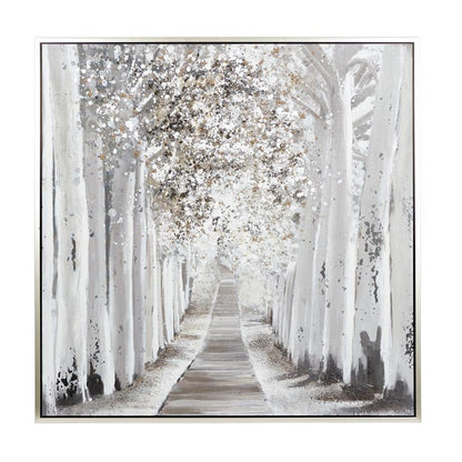 WHITE CANVAS LANDSCAPE HANDMADE FOREST FRAMED WALL ART WITH SILVER FRAME