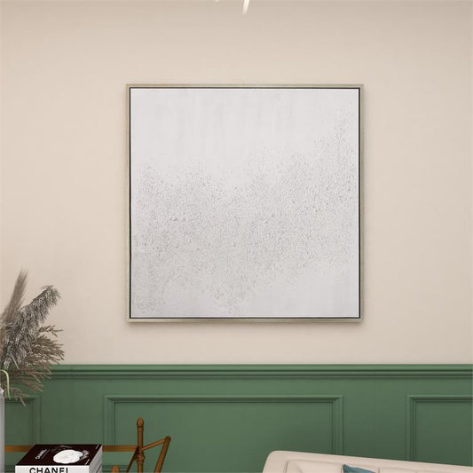 COSMOLIVING BY COSMOPOLITAN WHITE CANVAS ABSTRACT HANDMADE FRAMED WALL ART WITH SILVER FRAME,