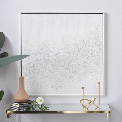 COSMOLIVING BY COSMOPOLITAN WHITE CANVAS ABSTRACT HANDMADE FRAMED WALL ART WITH SILVER FRAME,
