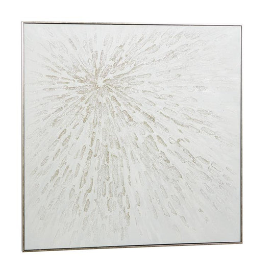 COSMOLIVING BY COSMOPOLITAN WHITE CANVAS STARBURST HANDMADE FRAMED WALL ART WITH SILVER FRAME,