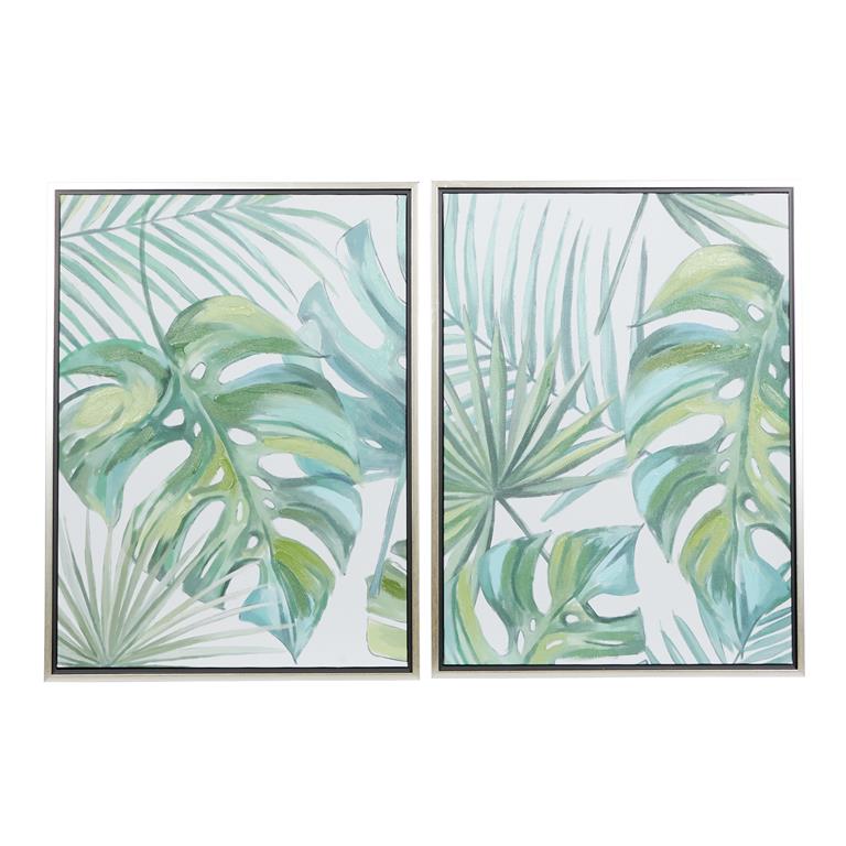 1 PIECE CANVAS LEAF HANDMADE TROPICAL FRAMED WALL ART WITH SILVER FRAME