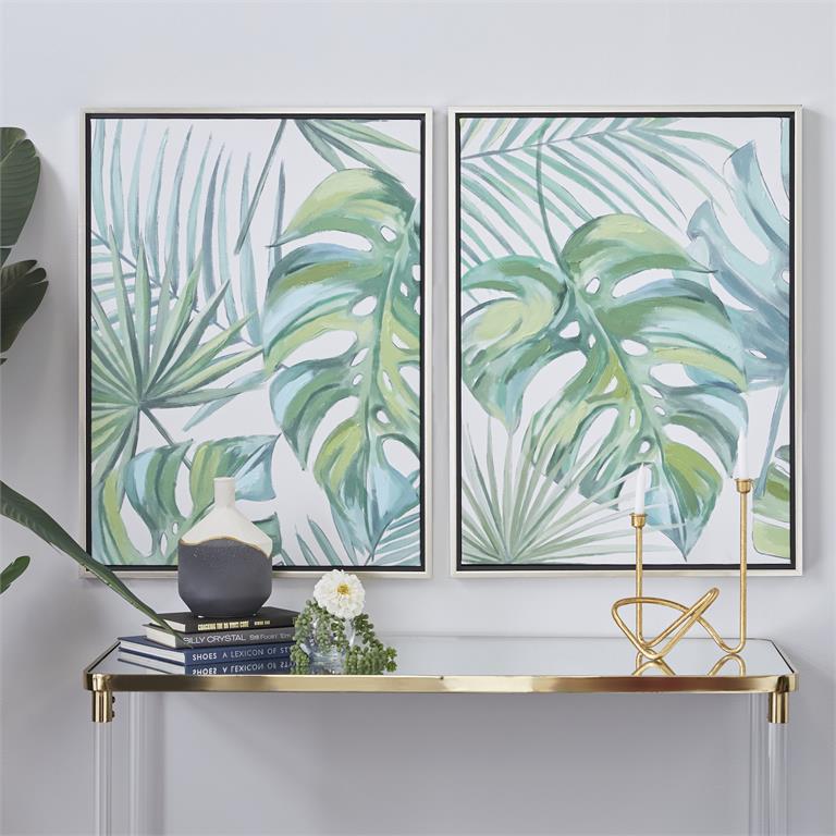 1 PIECE CANVAS LEAF HANDMADE TROPICAL FRAMED WALL ART WITH SILVER FRAME