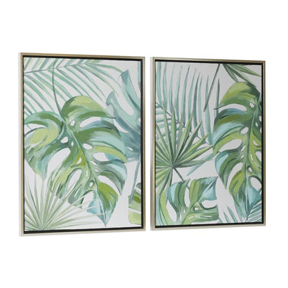 1 PIECE CANVAS LEAF HANDMADE TROPICAL FRAMED WALL ART WITH SILVER FRAME