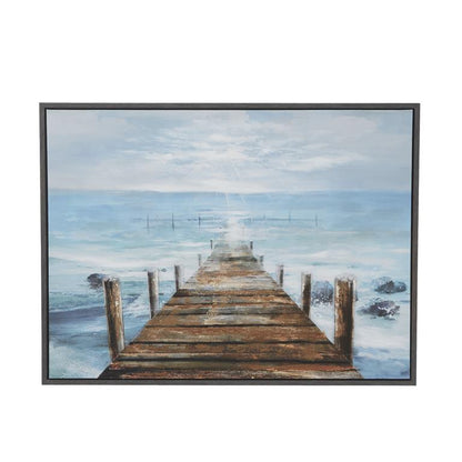 BLUE CANVAS LANDSCAPE BOARDWALK FRAMED WALL ART WITH BLACK FRAME,