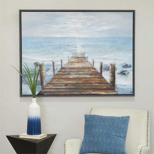 BLUE CANVAS LANDSCAPE BOARDWALK FRAMED WALL ART WITH BLACK FRAME,