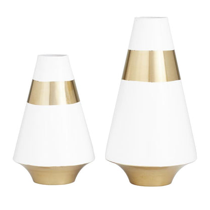 WHITE METAL VASE WITH GOLD BAND