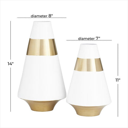 WHITE METAL VASE WITH GOLD BAND