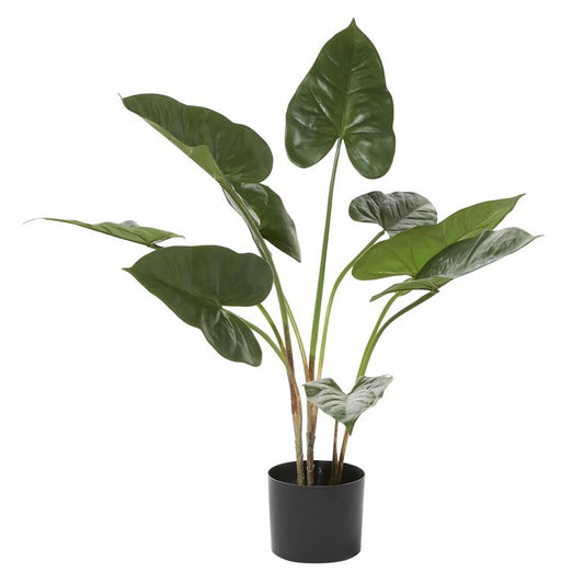 GREEN FAUX FOLIAGE ANTHURIUM ARTIFICIAL PLANT WITH BLACK PLASTIC POT,